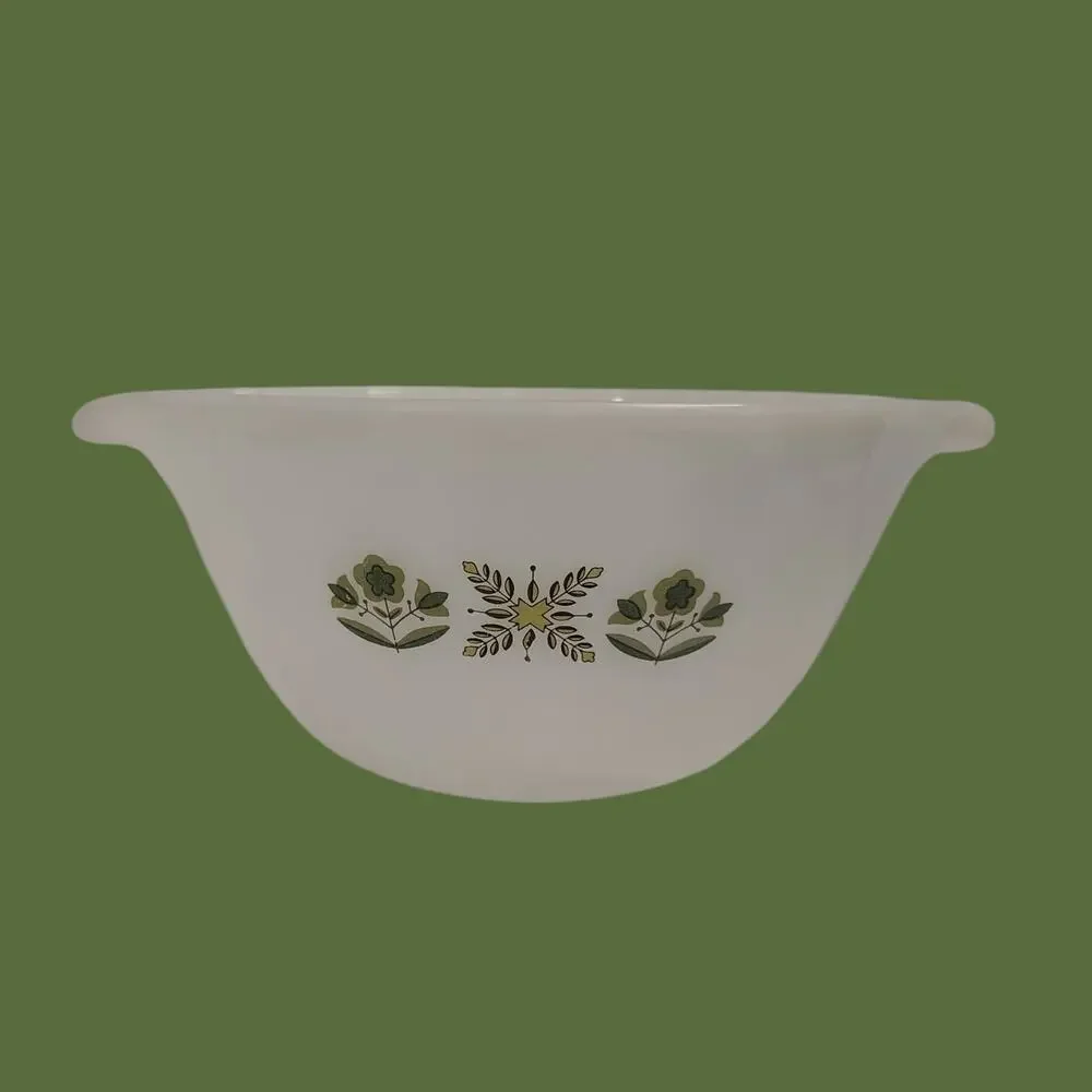 Fire King Anchor Hocking Meadow Green Handled Mixing Bowl c1970s USA 10